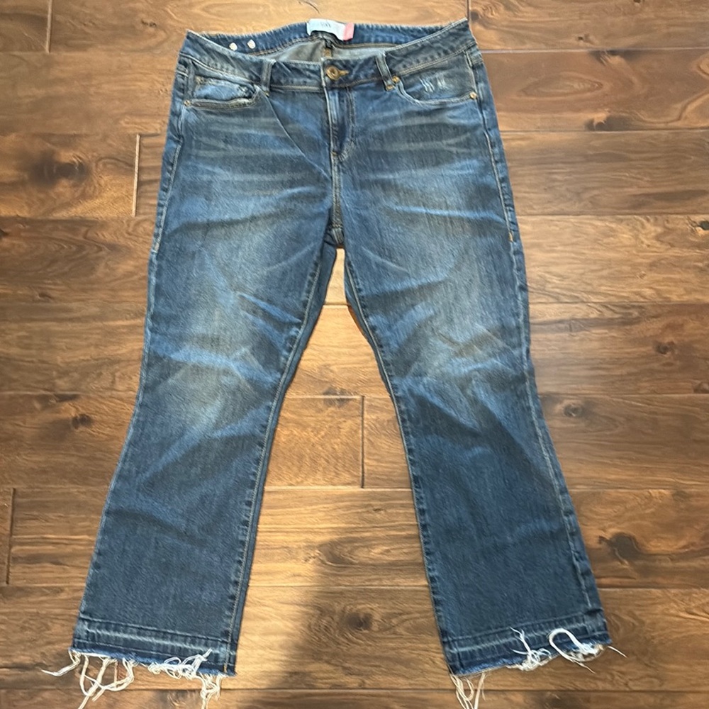 CAbi Blue Ankle Cropped Jeans with Frayed Hem - kick it crop